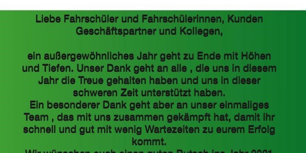 Wir bedanken uns für Ihr Vertrauen und wünschen allen einen guten Rutsch in das Jahr 2021